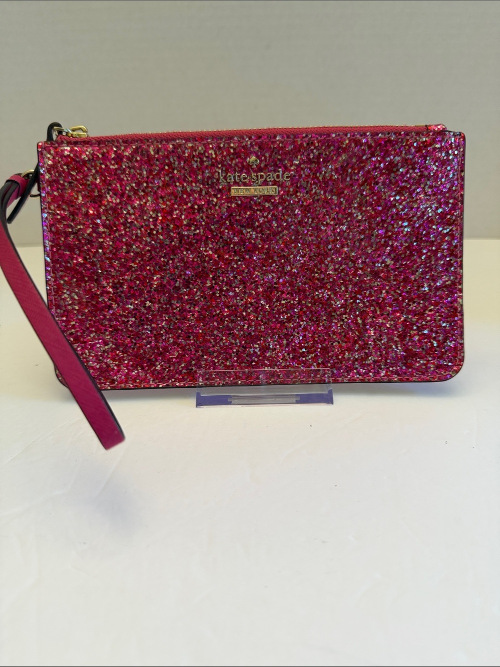 kate spade STORYBOOK Slim Bee Glitter Bug Pink Wristlet Clutch